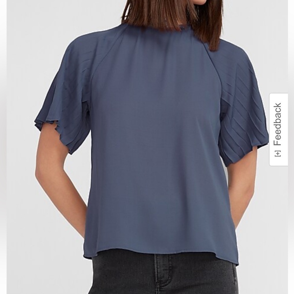 Lace Mock Neck Pleated Sleeve Top
